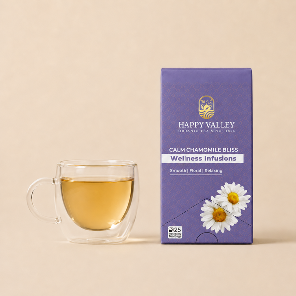 Happy Valley Calm Chamomile Bliss tea leaves and tasting notes