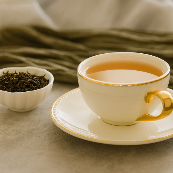 Cup of Darjeeling first flush black tea placed on table setting