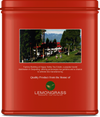 Organic Darjeeling oolong tea tin showing plantation image on label